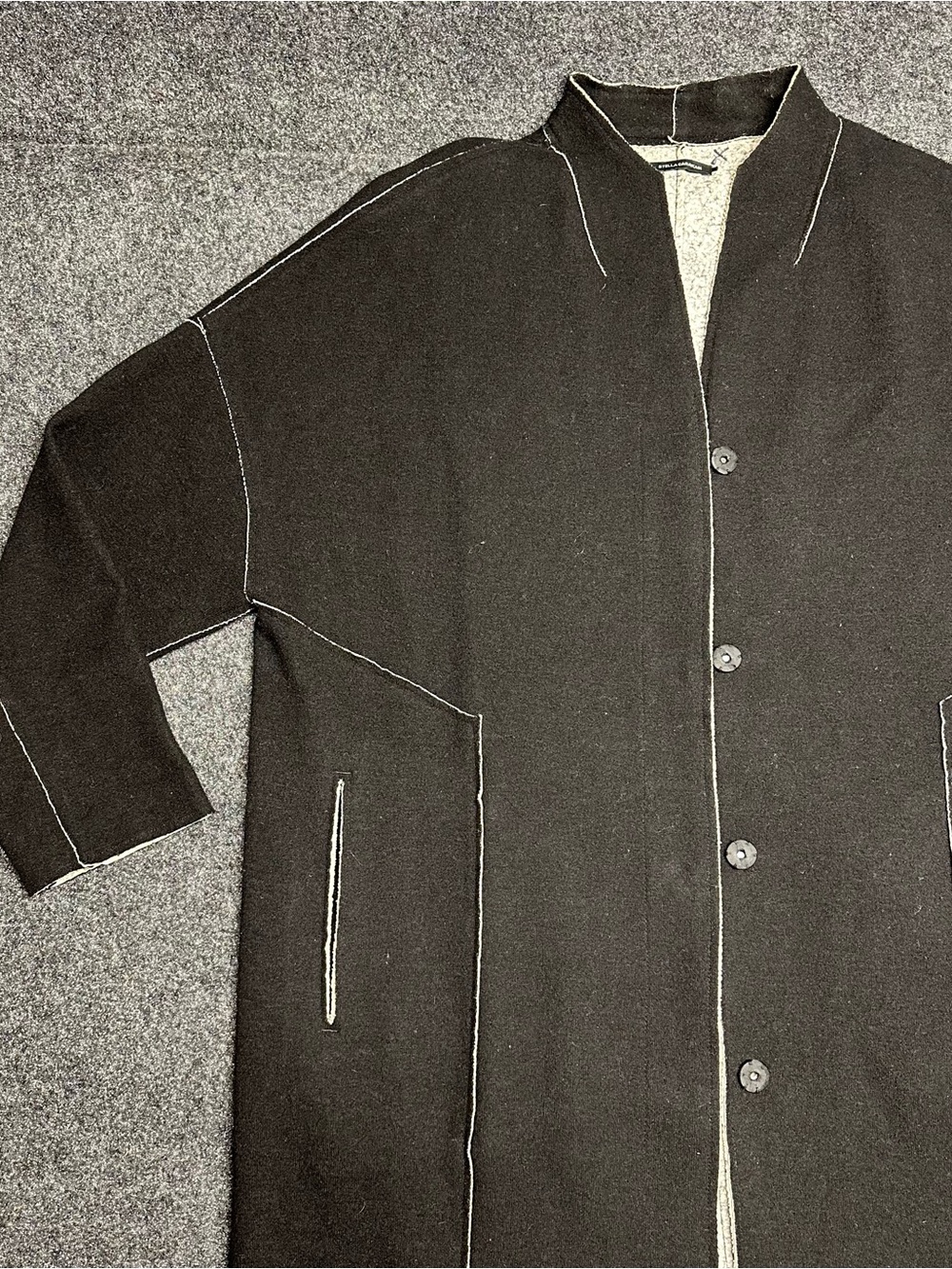 Long black wool coat Stella Carakasi minimalist luxury lagenlook chic clean - Picture 3 of 10